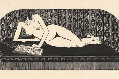 Naked woman showing her breasts. poster