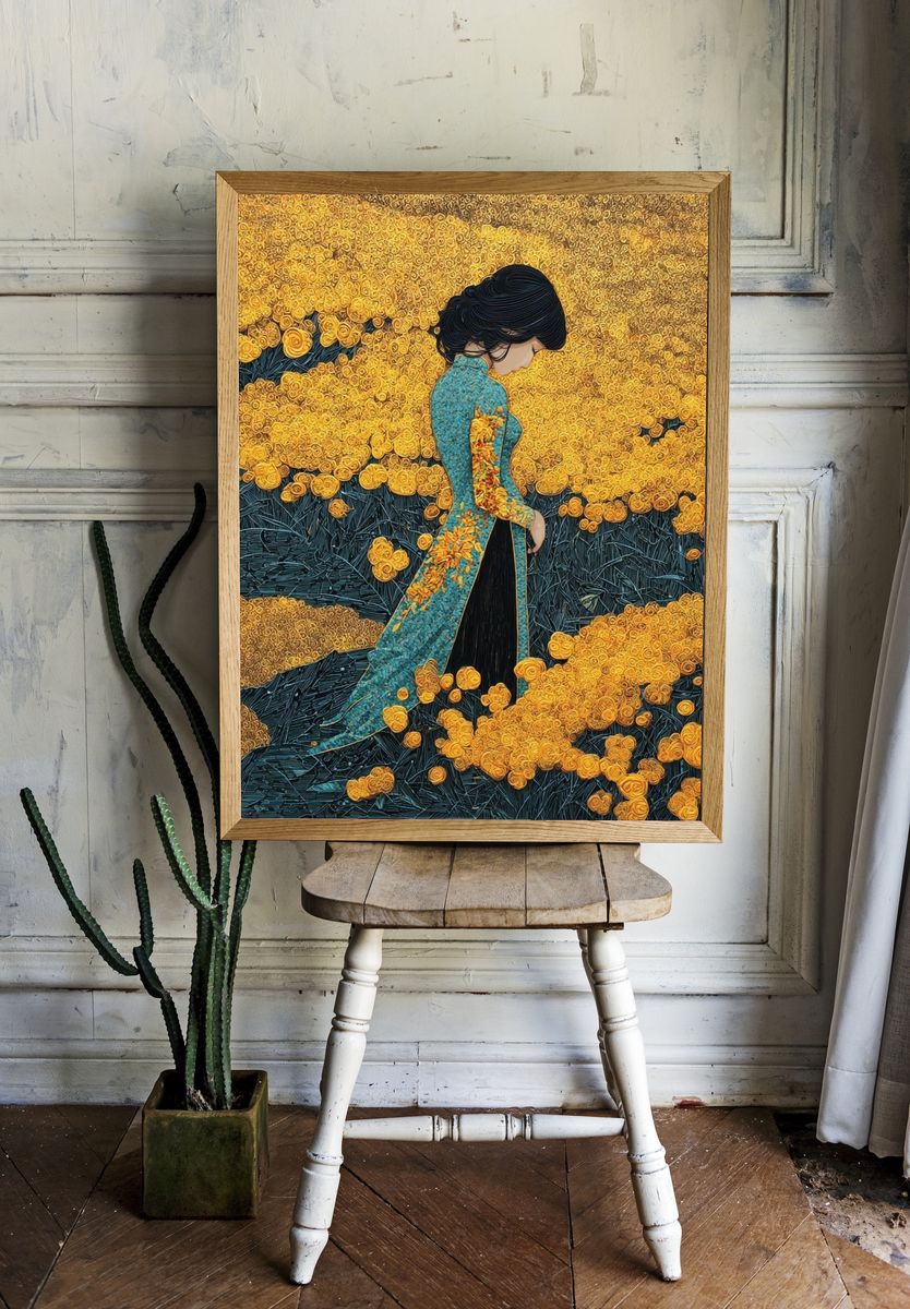 Golden Bloom Woman Contemporary Print. — room view 1
