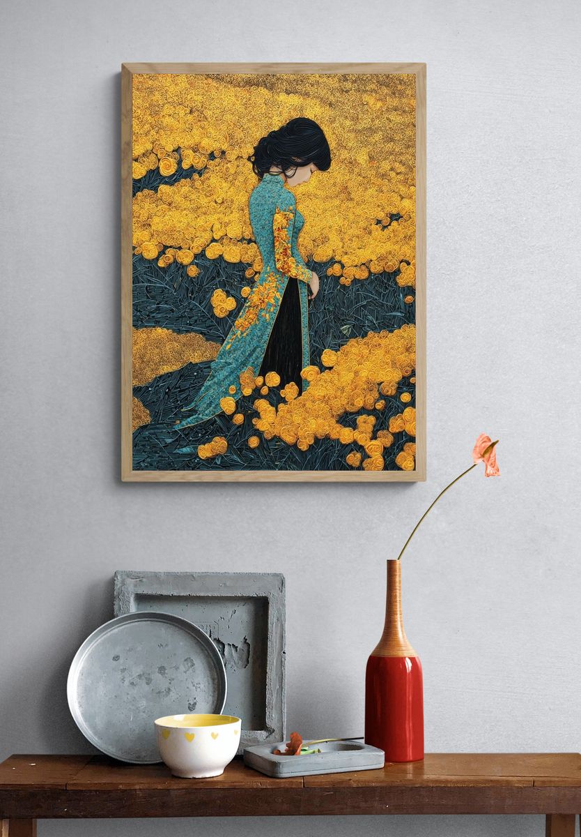 Golden Bloom Woman Contemporary Print. — room view 3