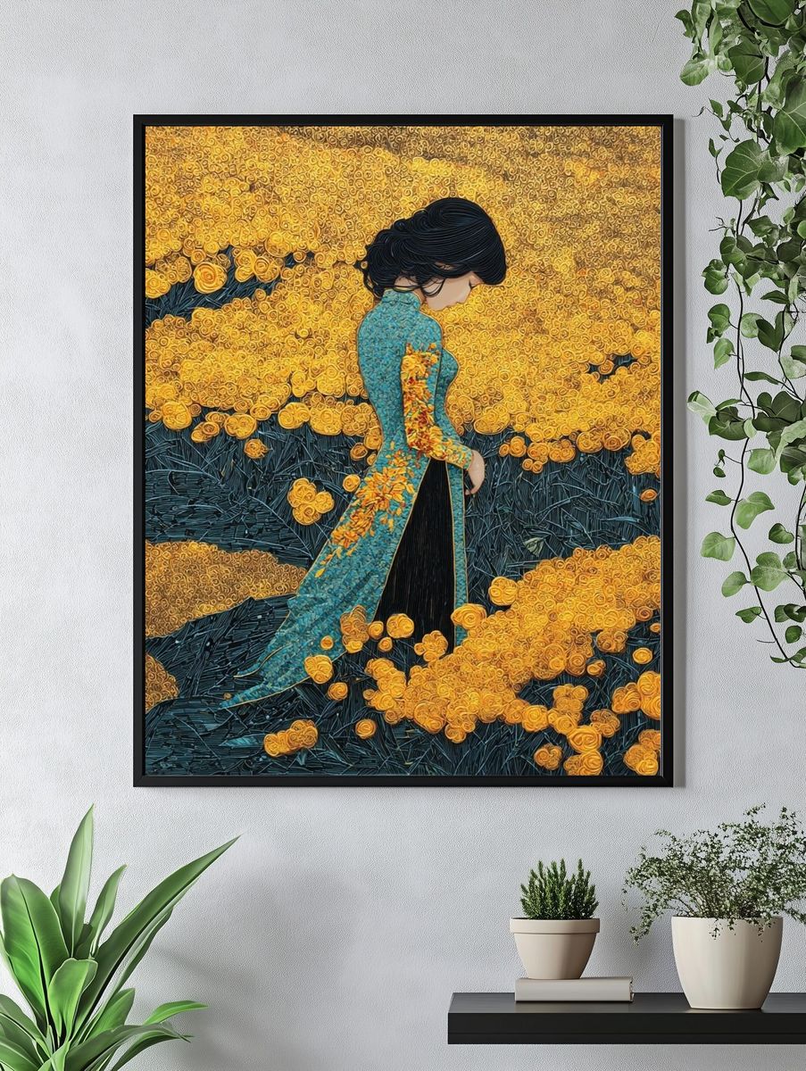 Golden Bloom Woman Contemporary Print. — room view 4
