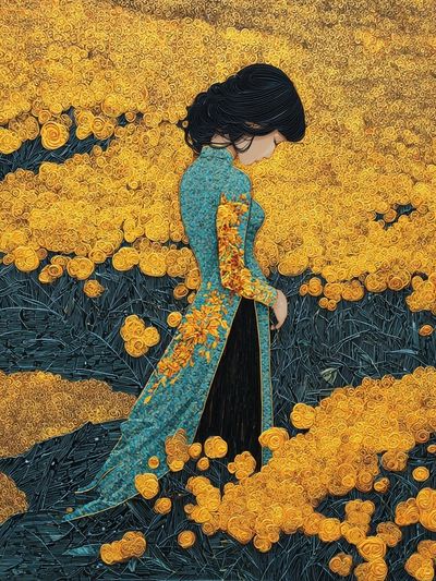 Golden Bloom Woman Contemporary Print. poster print