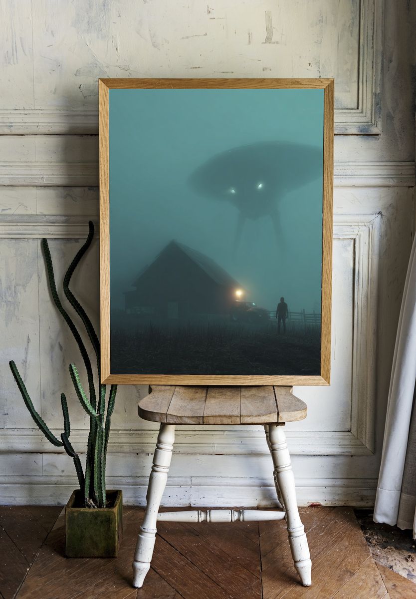 Foggy UFO Encounter — Surreal Print. — room view 1