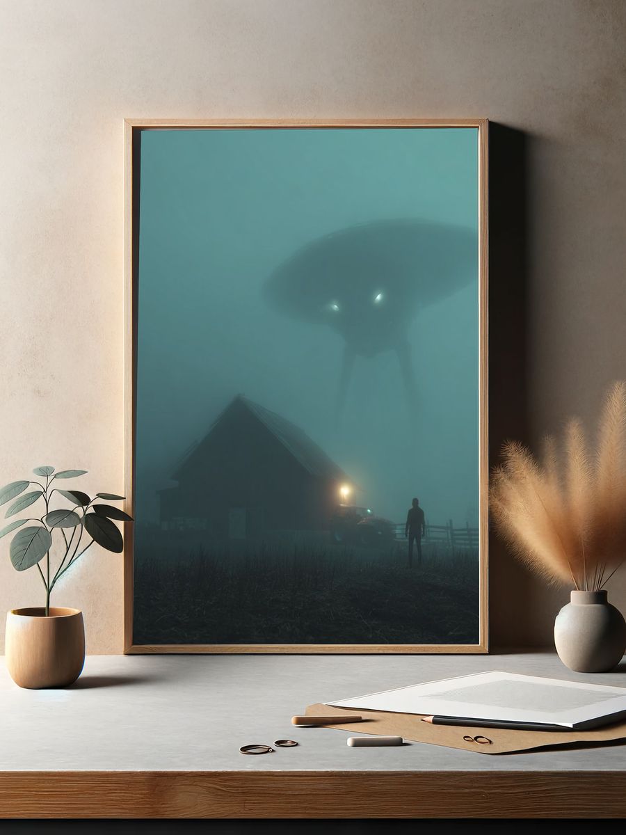 Foggy UFO Encounter — Surreal Print. — room view 2