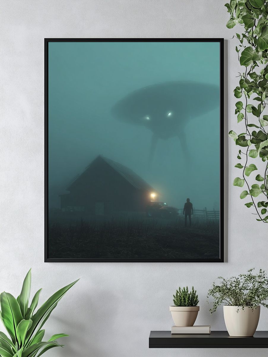 Foggy UFO Encounter — Surreal Print. — room view 4