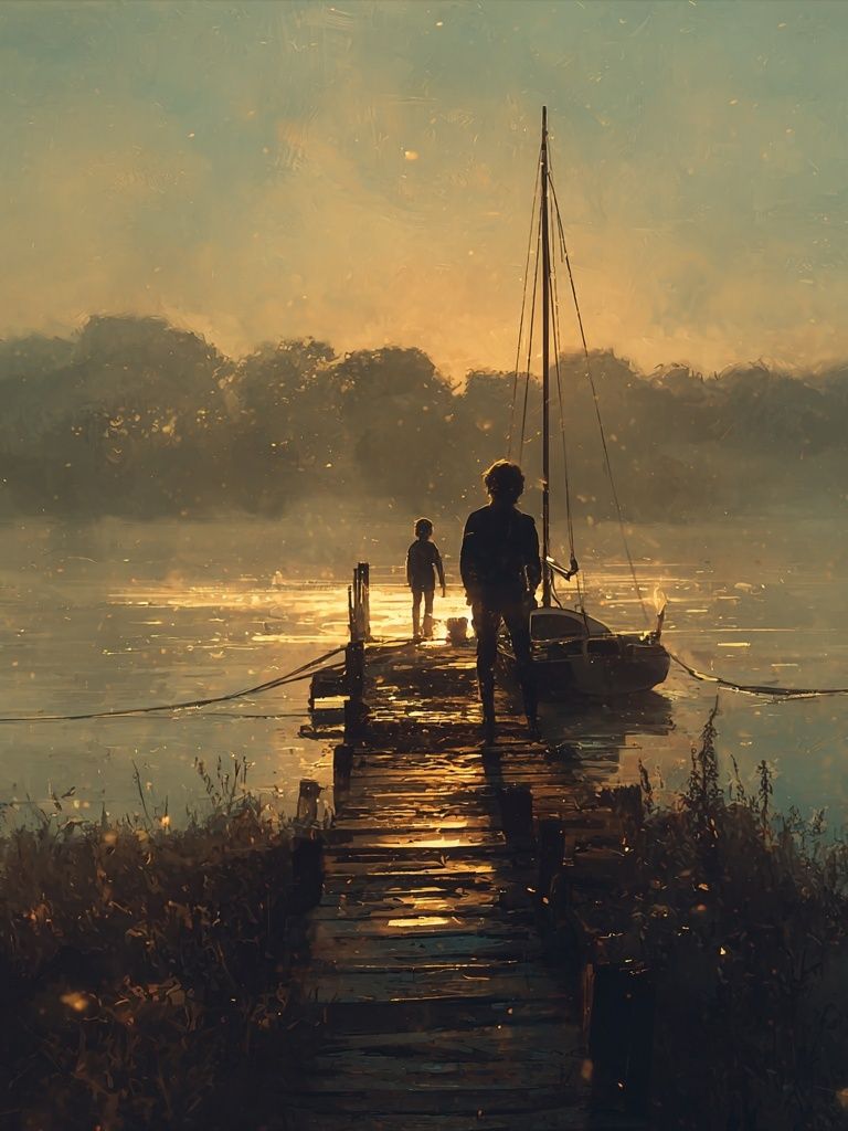 Sunset Dock Sailboat Print. poster — fine-art art