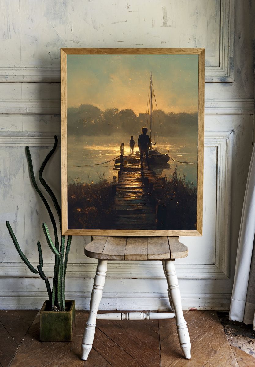Sunset Dock Sailboat Print. — room view 1