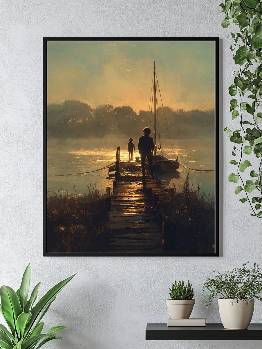 Sunset Dock Sailboat Print. — room view 4