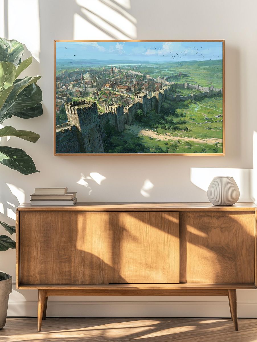 Medieval Walled City Landscape Print. — room view 3