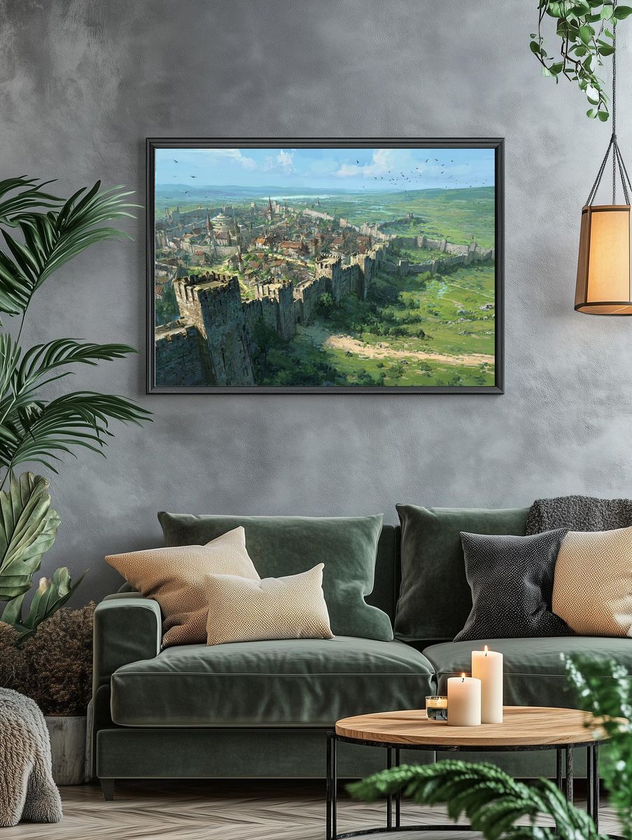 Medieval Walled City Landscape Print. — room view 4