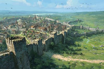 Medieval Walled City Landscape Print. poster print