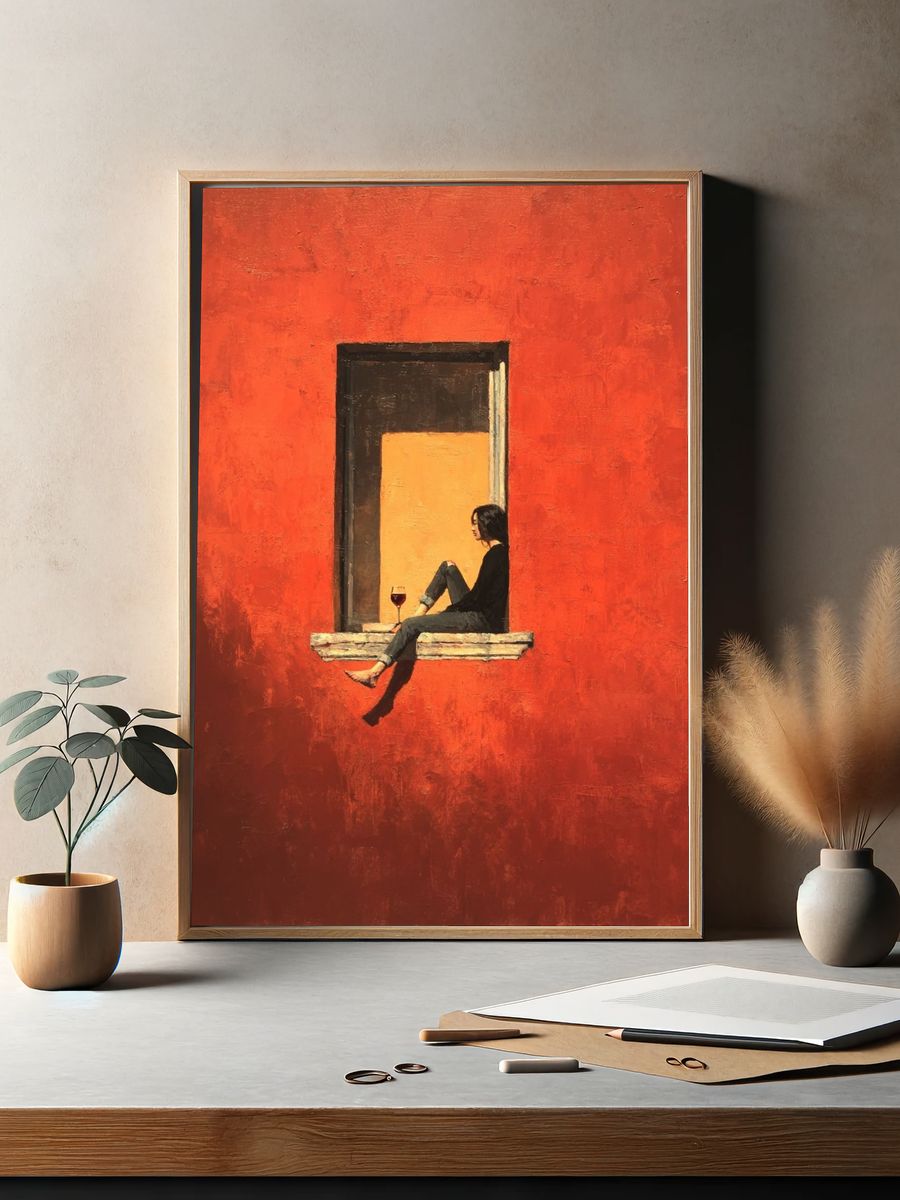 Window Sill Figure Contemporary Print. — room view 2
