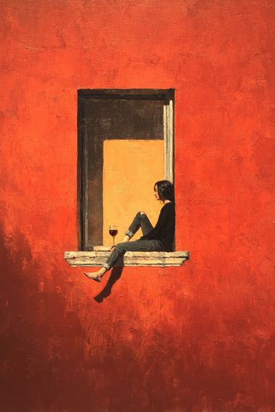 Window Sill Figure Contemporary Print. poster
