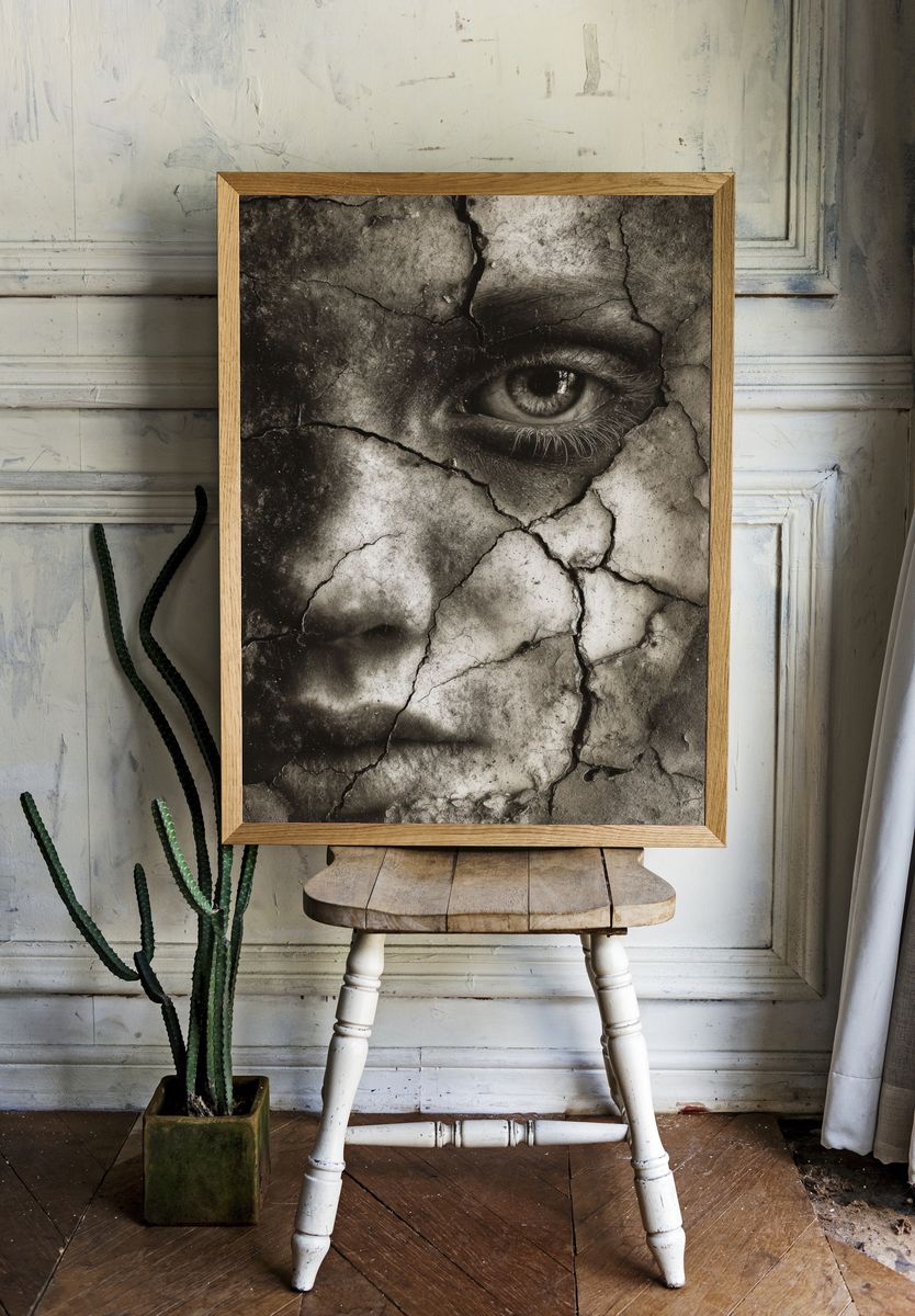 Cracked Face Portrait Print. — room view 1