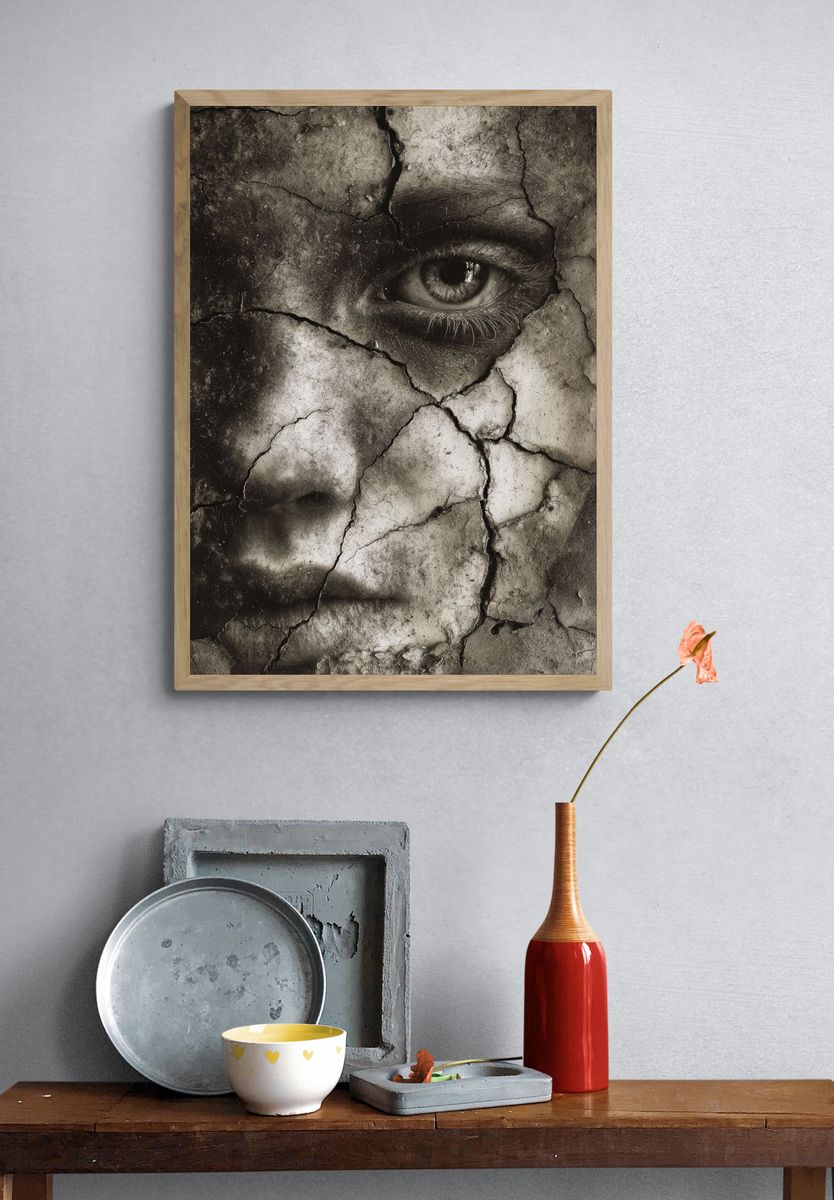 Cracked Face Portrait Print. — room view 3