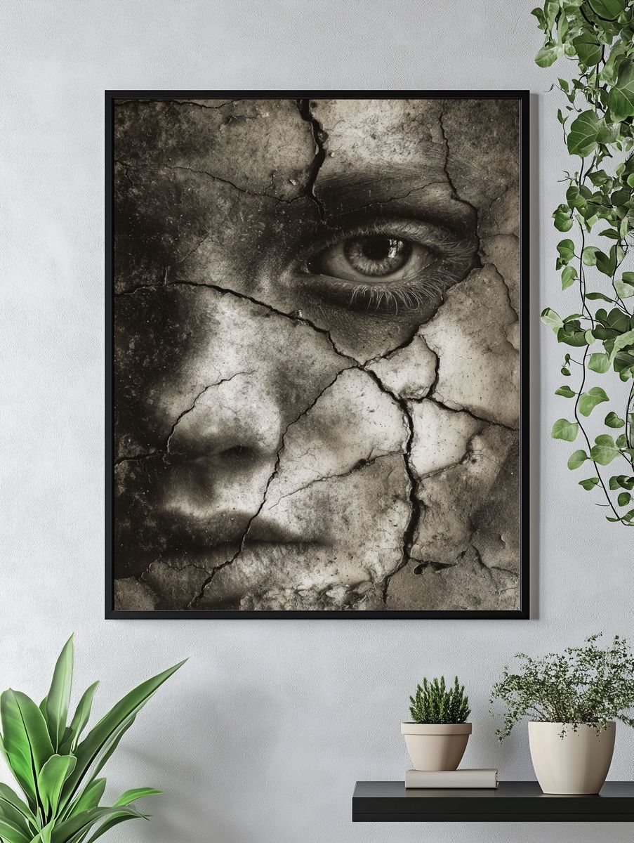 Cracked Face Portrait Print. — room view 4