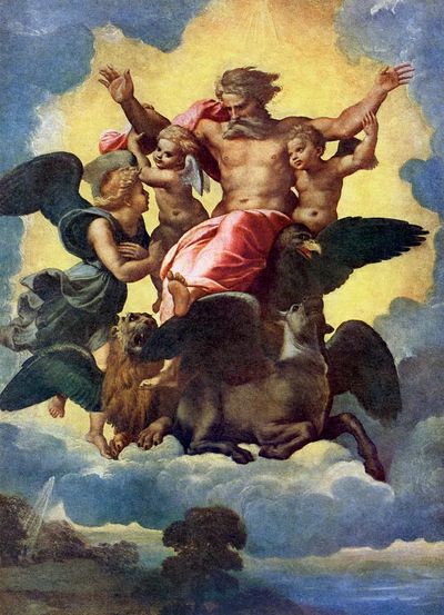 Raphael 's Ezekiel's Vision (1518). poster print