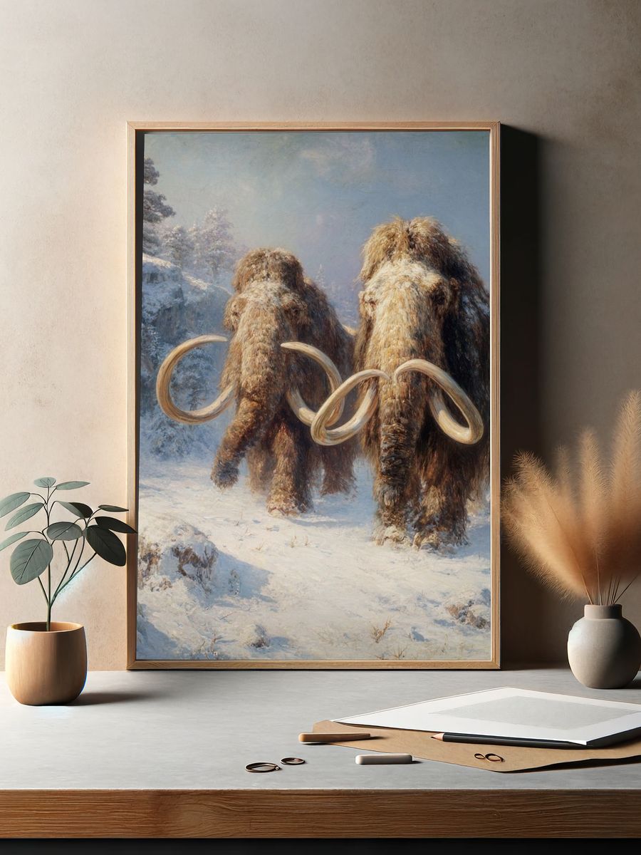 Woolly Mammoths Winter Landscape Print. — room view 2