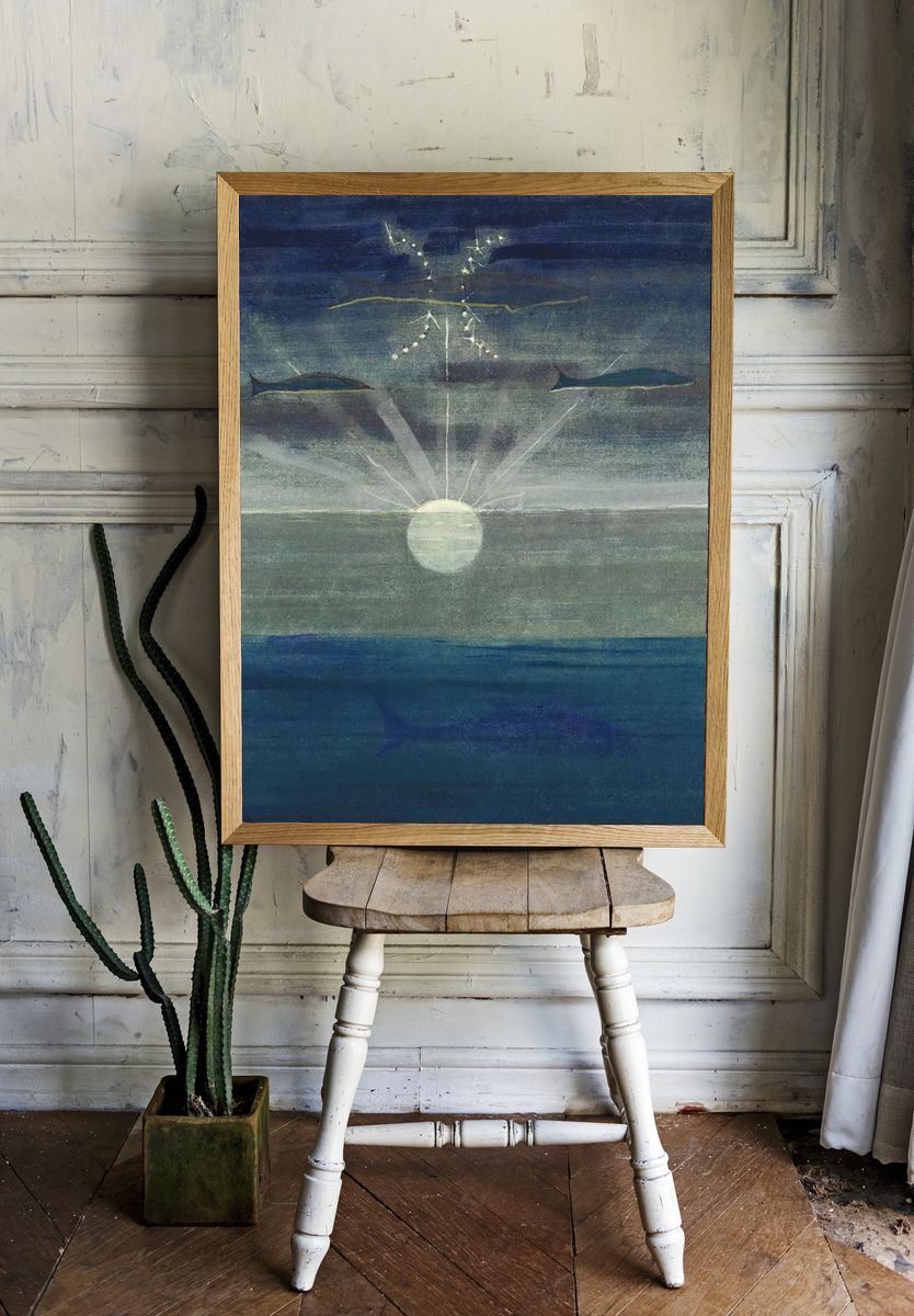 Moonlit Ocean Surrealist Print. — room view 1