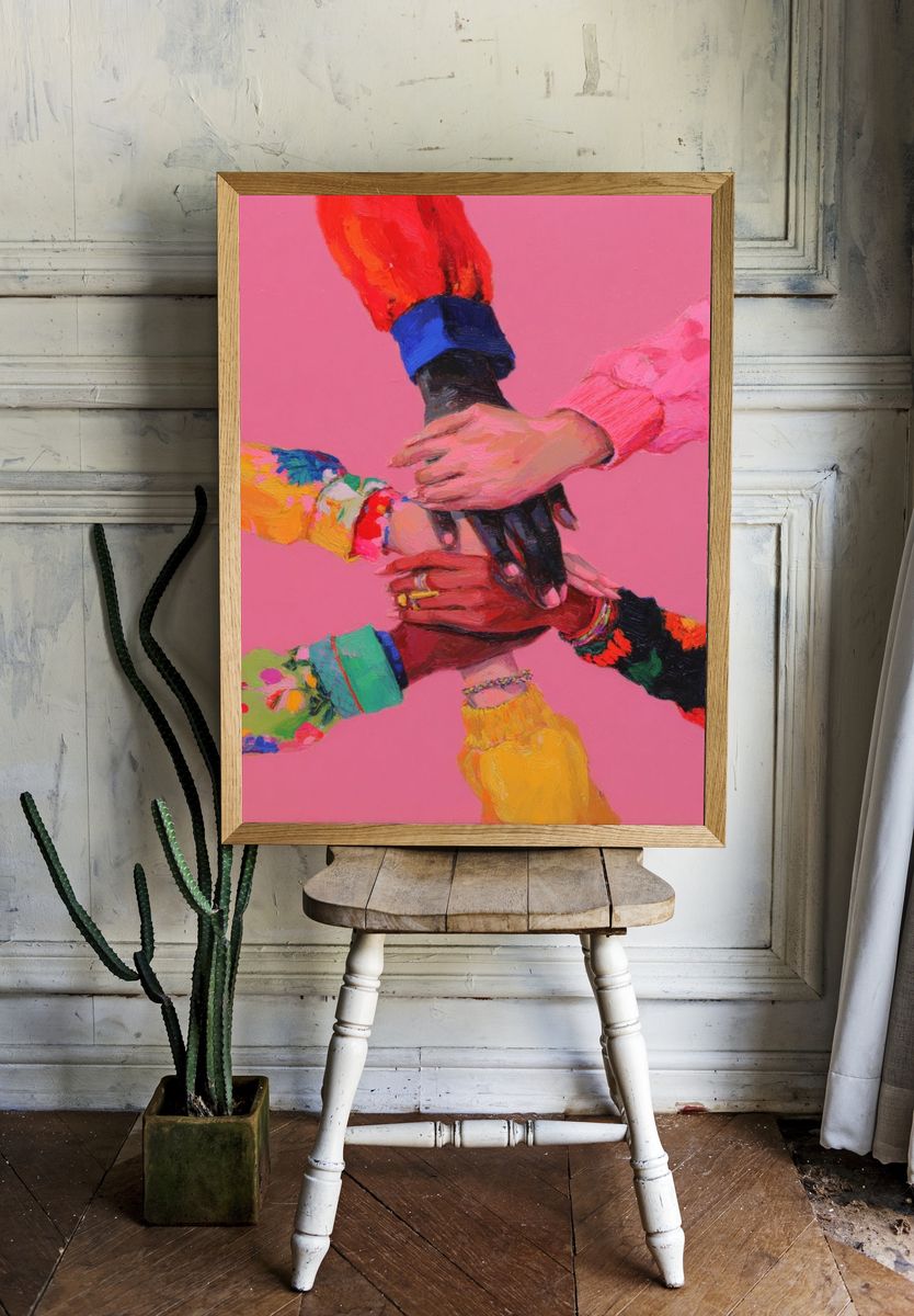 Hands Together Colorful Poster. — room view 1