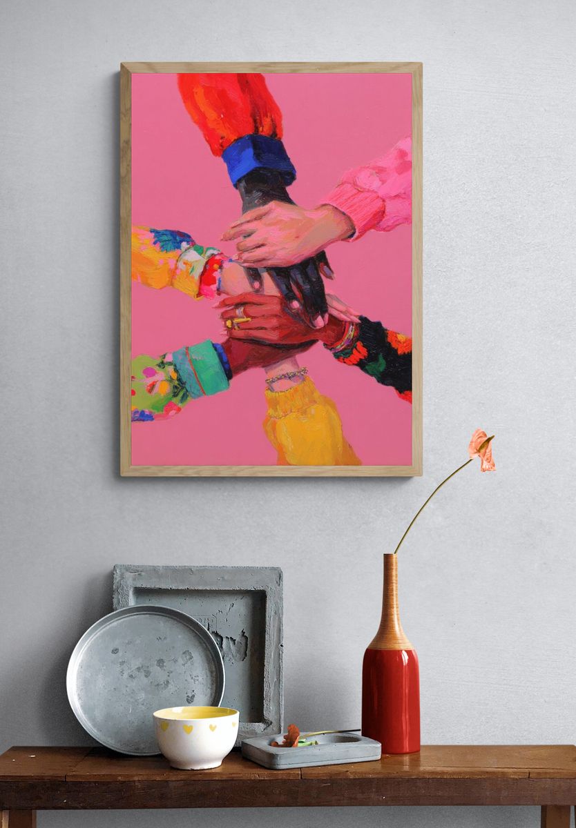 Hands Together Colorful Poster. — room view 3