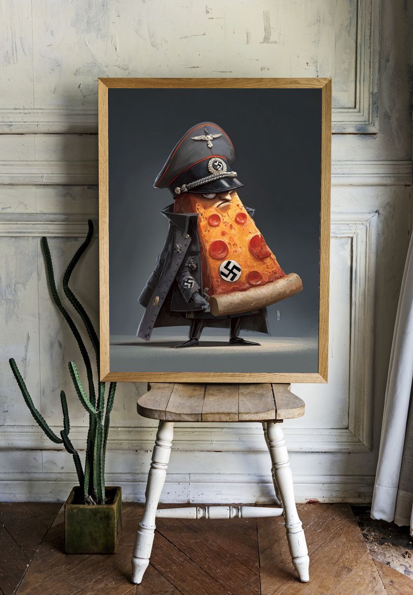 Satirical Pizza Dictator Poster. — room view 1