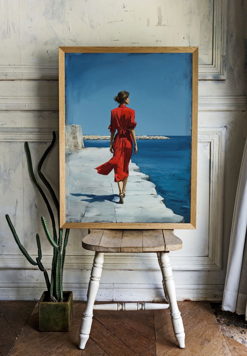 Red Dress by the Sea Print. — room view 1