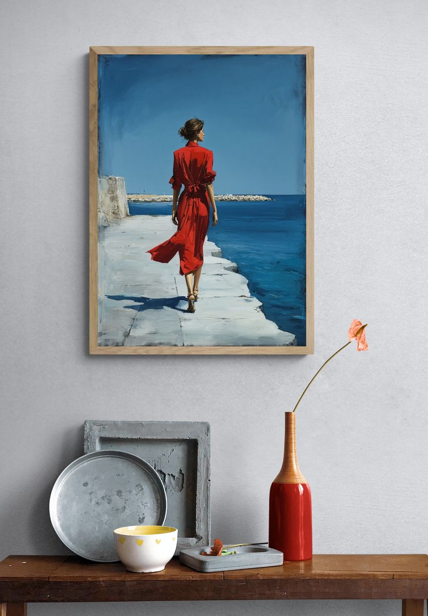 Red Dress by the Sea Print. — room view 3