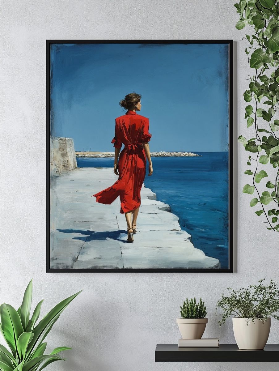 Red Dress by the Sea Print. — room view 4