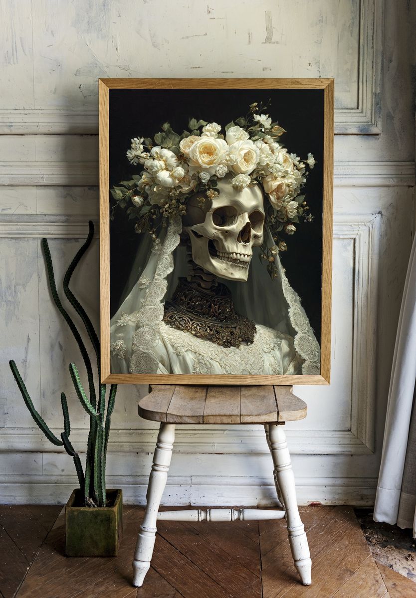Floral Skull Bride — Fine Art Print. — room view 1