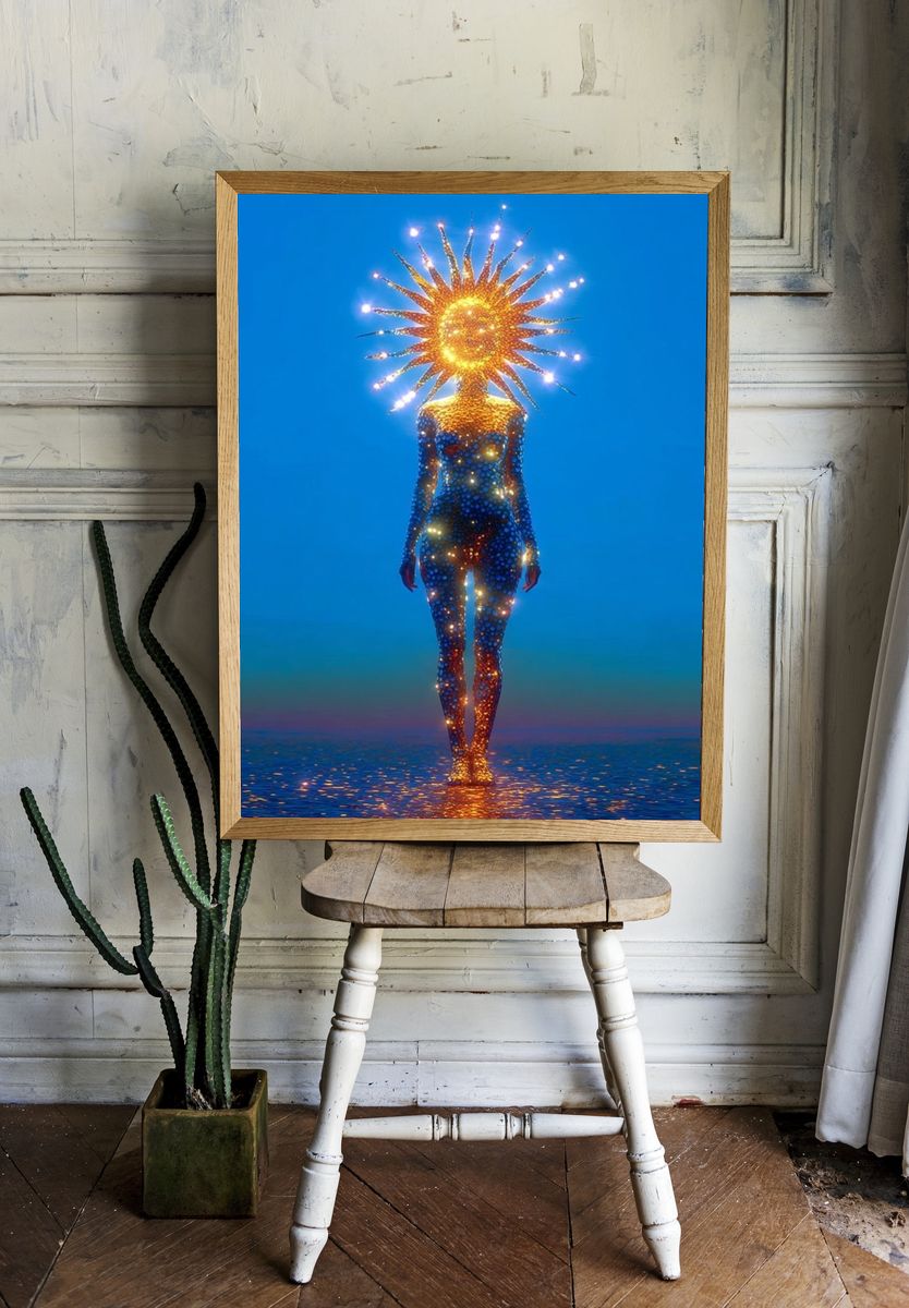Celestial Sun Figure Surrealism Print. — room view 1