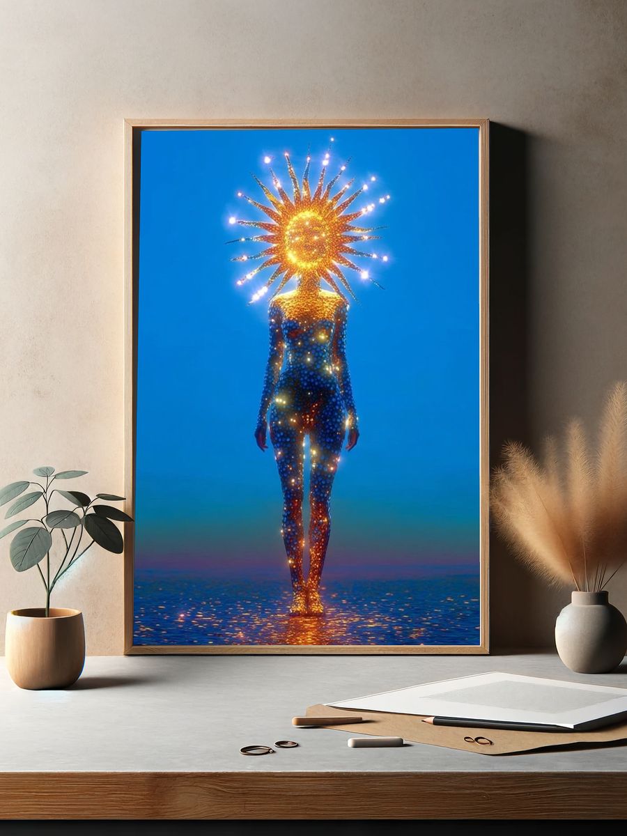 Celestial Sun Figure Surrealism Print. — room view 2