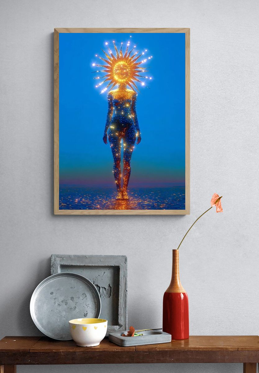 Celestial Sun Figure Surrealism Print. — room view 3
