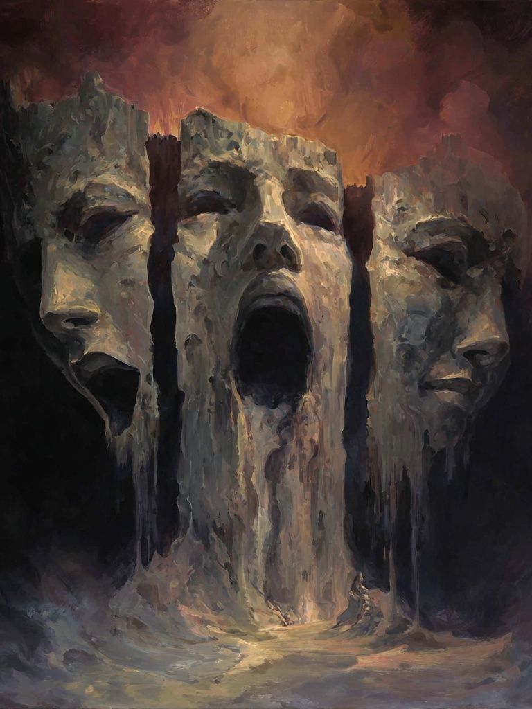 Tragic Masks Surrealism Poster. poster — fine-art art