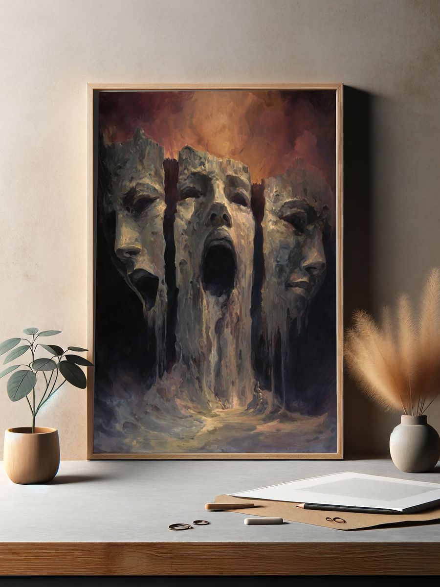 Tragic Masks Surrealism Poster. — room view 2