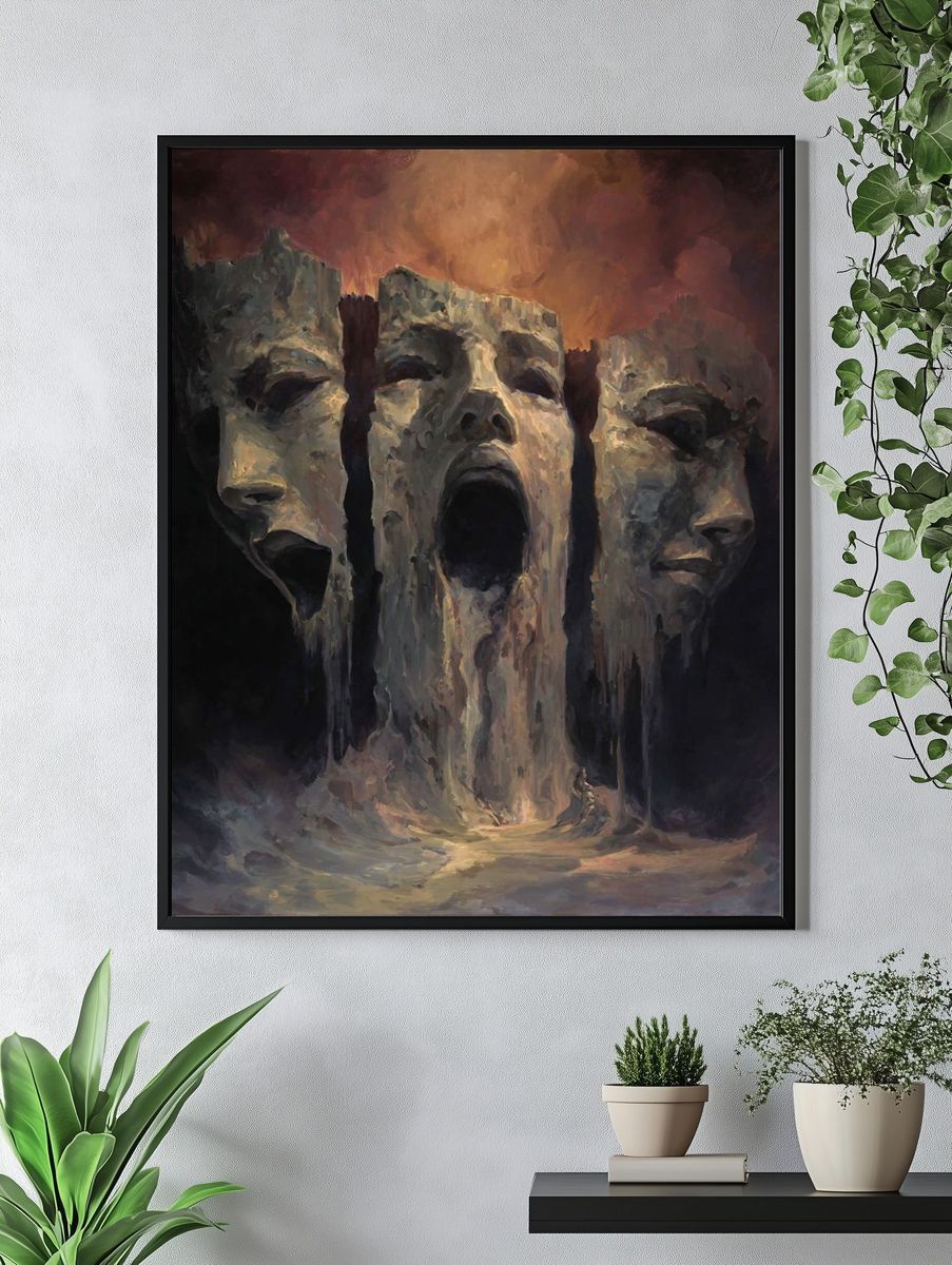 Tragic Masks Surrealism Poster. — room view 4