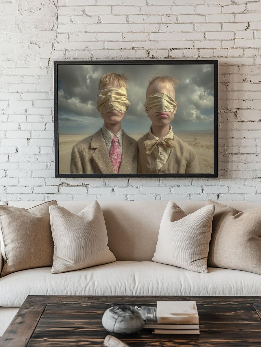 Blindfolded Children Surrealism Poster. — room view 1