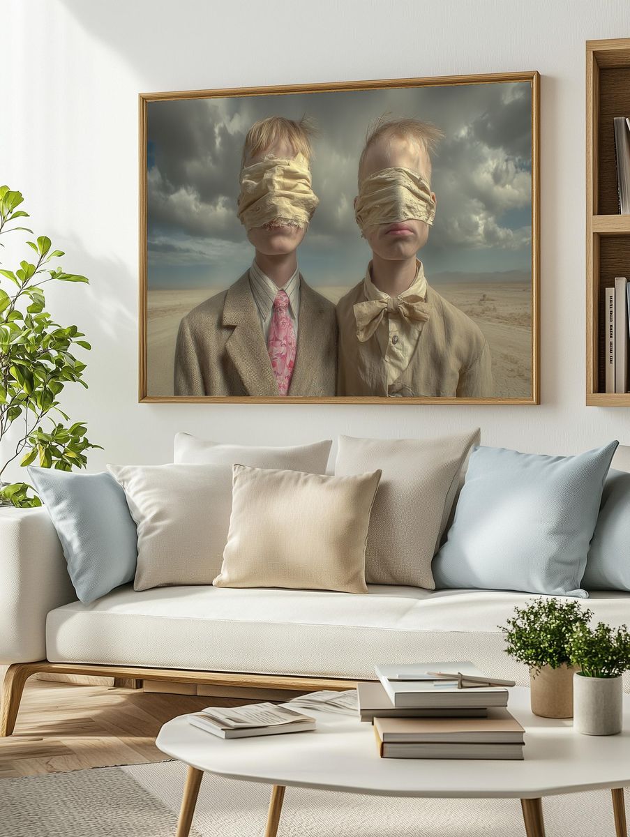 Blindfolded Children Surrealism Poster. — room view 2