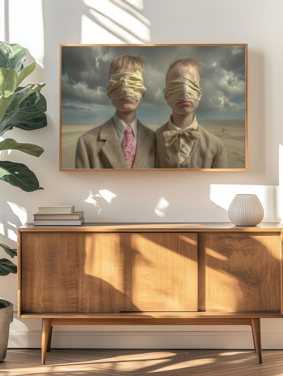 Blindfolded Children Surrealism Poster. — room view 3