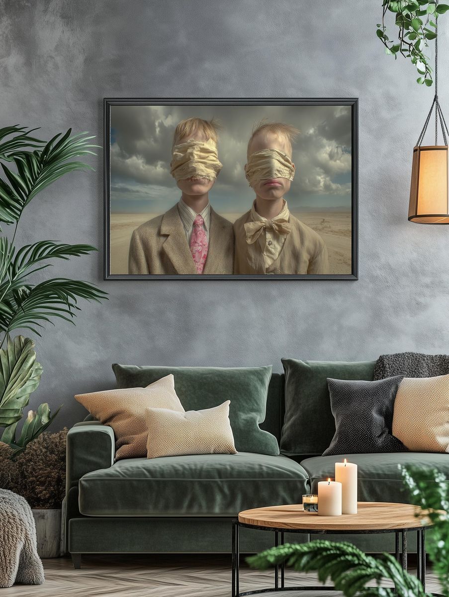 Blindfolded Children Surrealism Poster. — room view 4