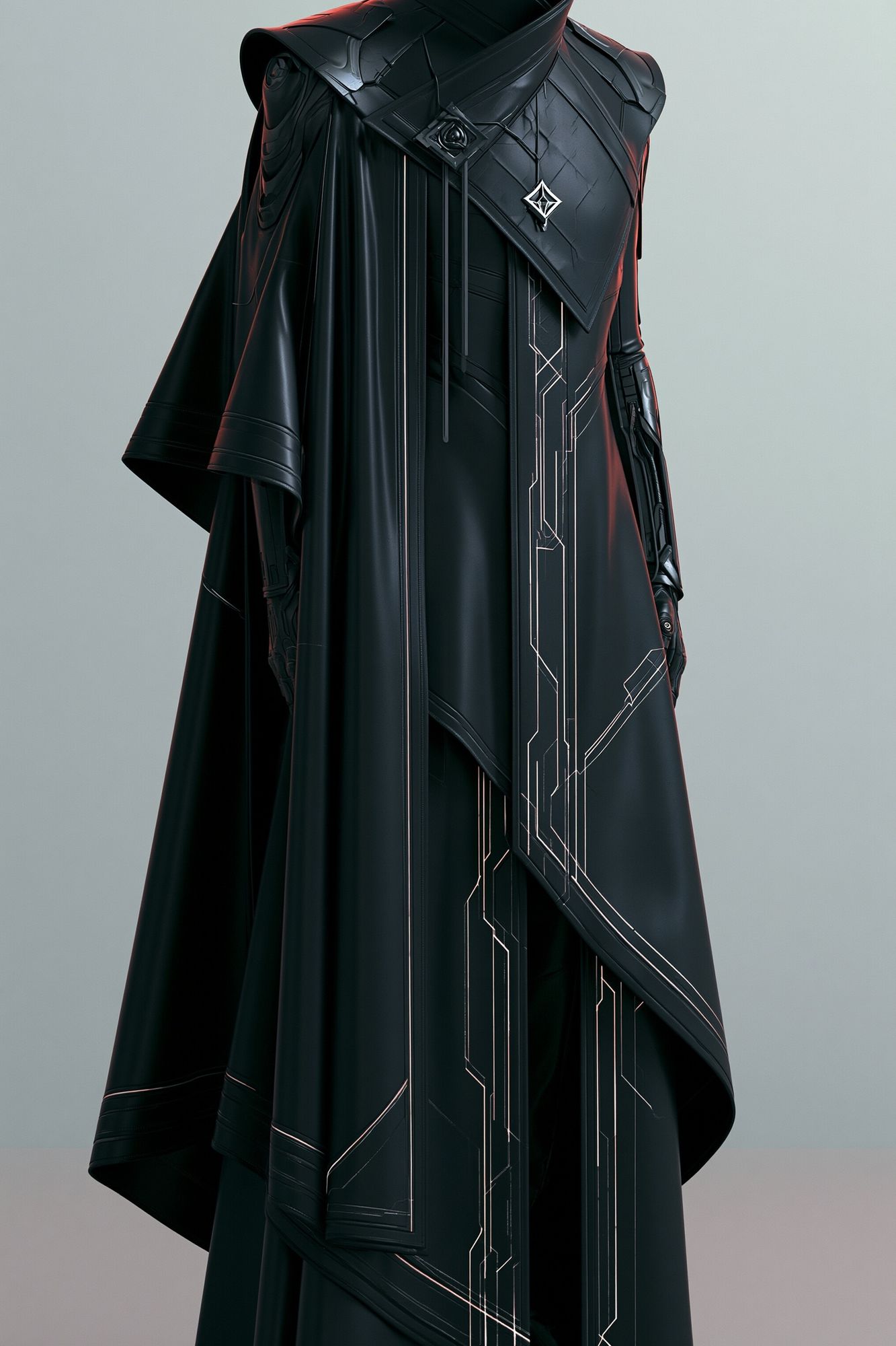 Futuristic Black Cloak Fashion Print. poster detail