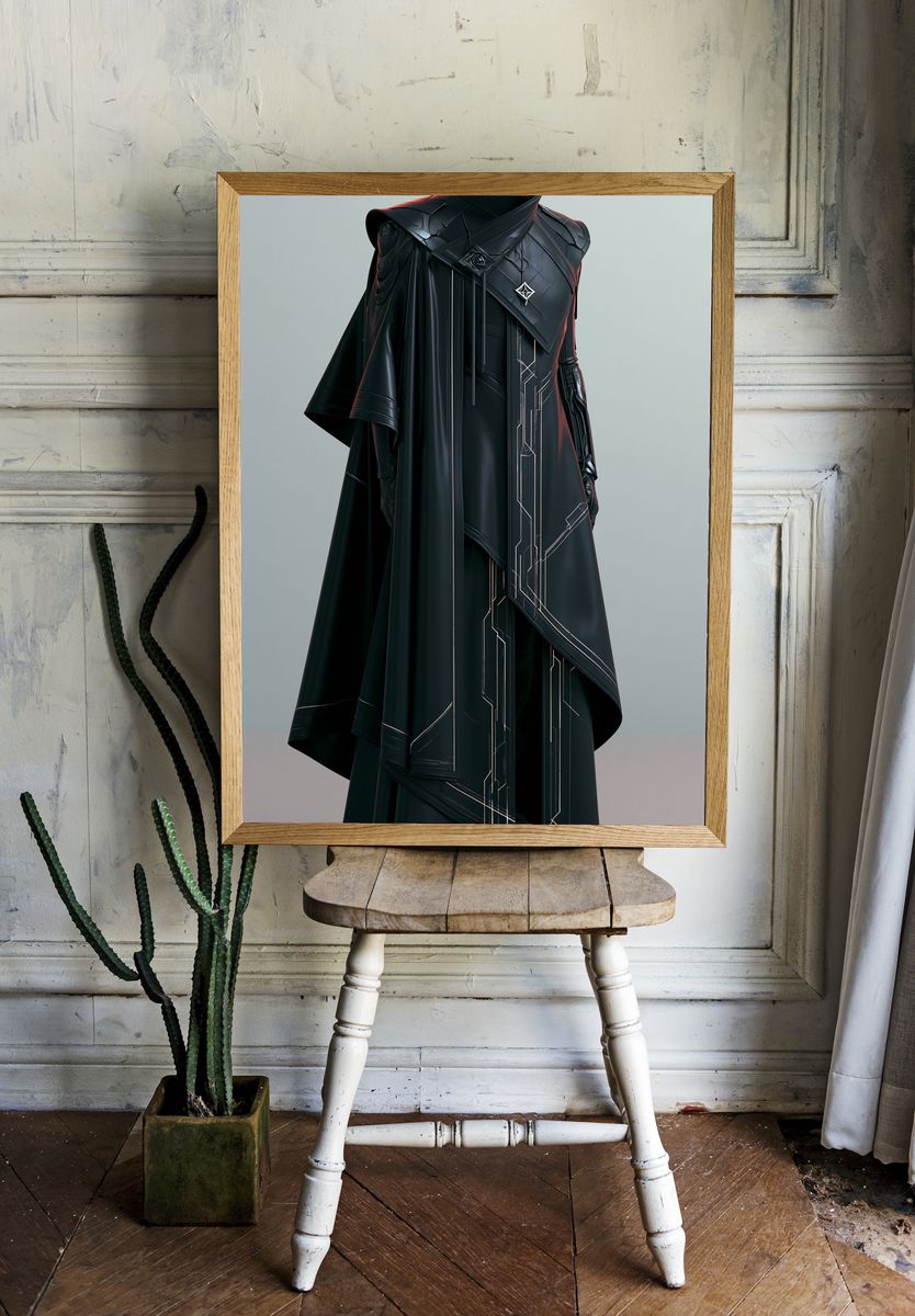 Futuristic Black Cloak Fashion Print. room preview