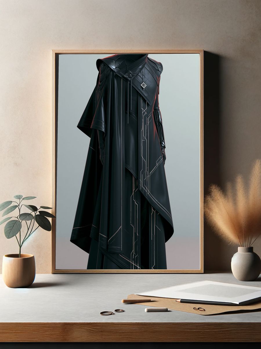Futuristic Black Cloak Fashion Print. — room view 2