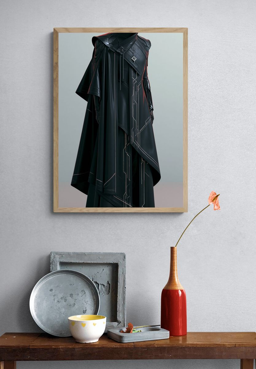 Futuristic Black Cloak Fashion Print. — room view 3