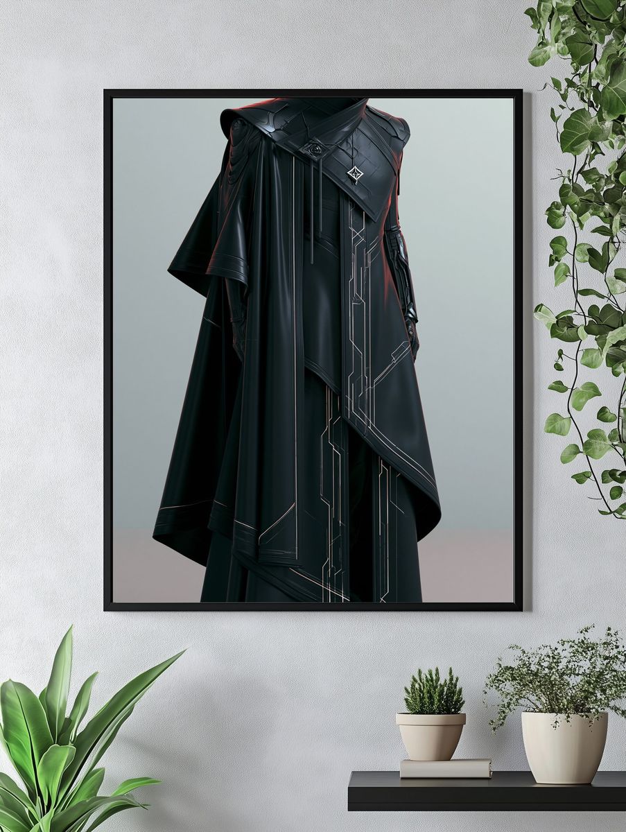 Futuristic Black Cloak Fashion Print. — room view 4