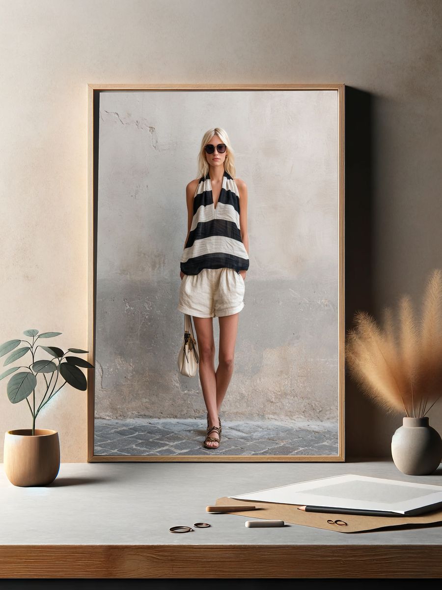 Striped Fashion Portrait Poster. — room view 2