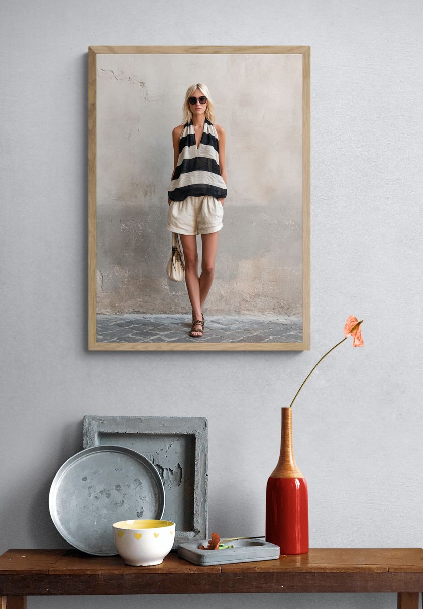 Striped Fashion Portrait Poster. — room view 3