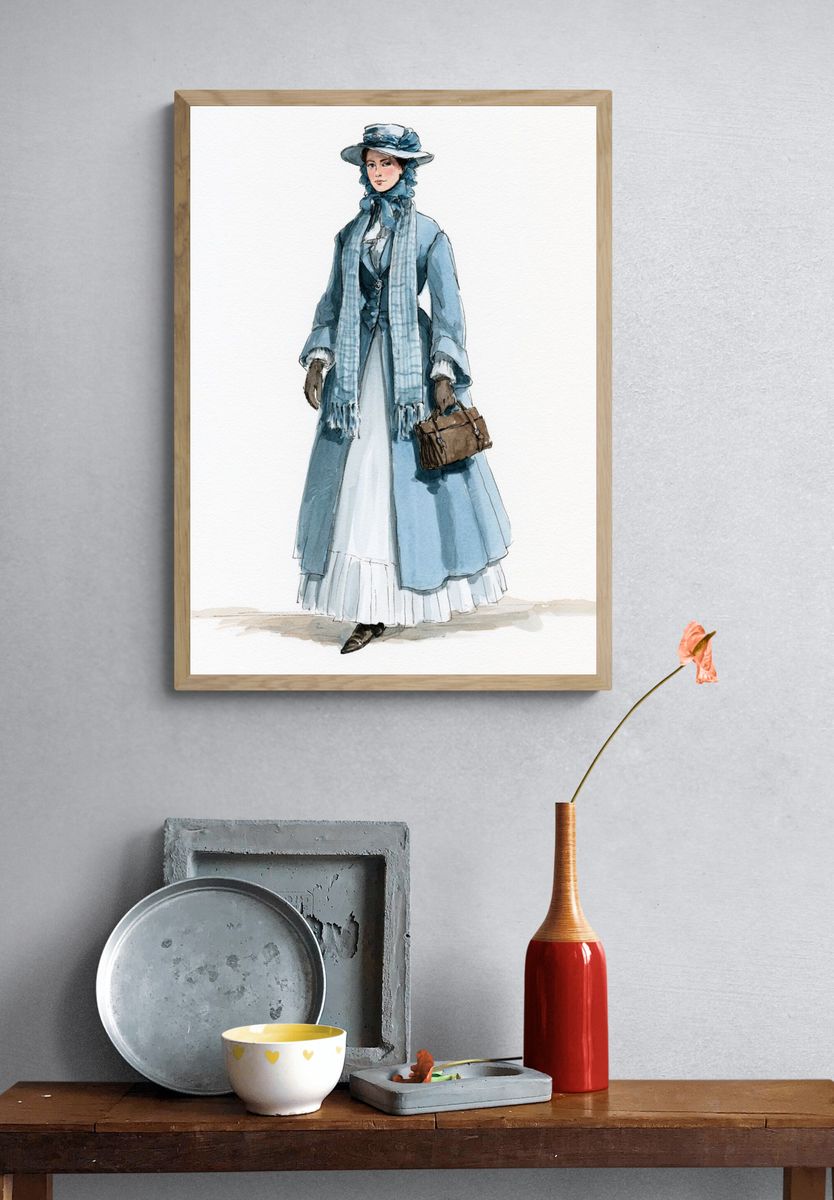 Victorian Fashion Woman Watercolor Print. — room view 3
