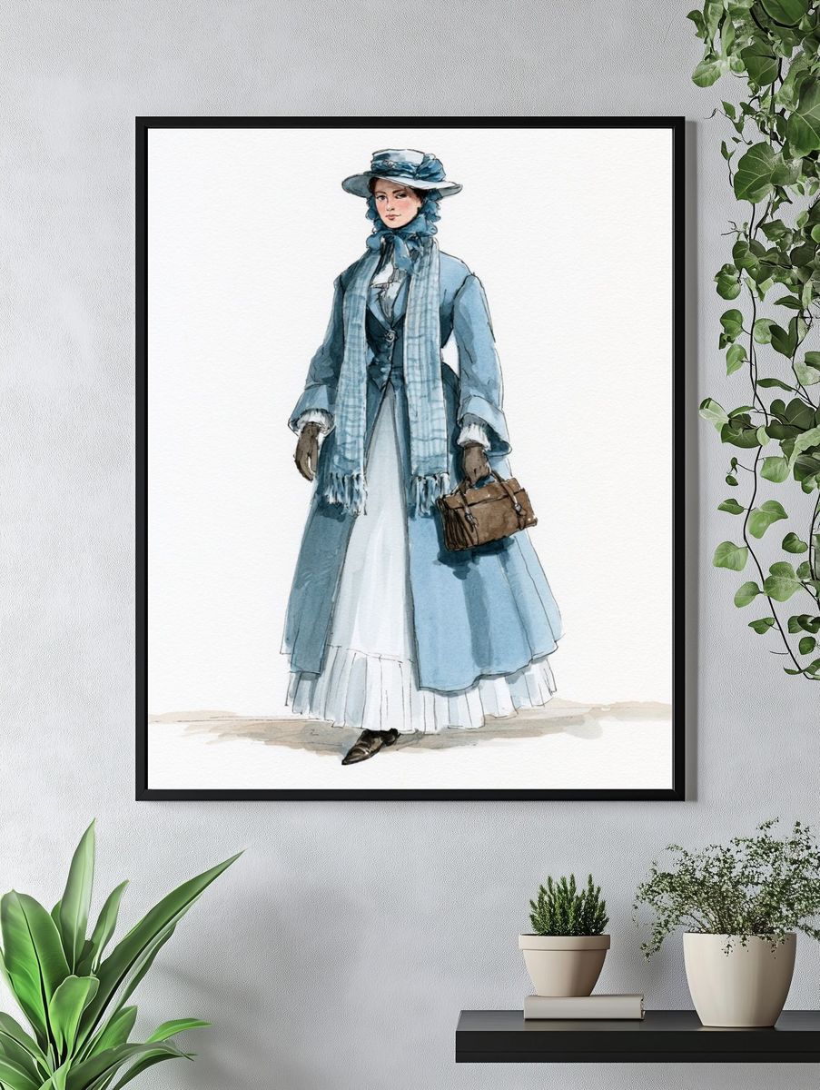 Victorian Fashion Woman Watercolor Print. — room view 4