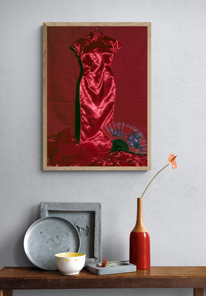 Red Satin Cheongsam Fashion Poster. — room view 3