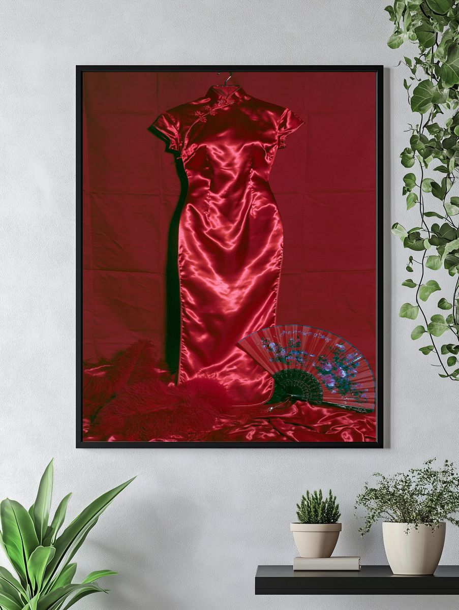 Red Satin Cheongsam Fashion Poster. — room view 4
